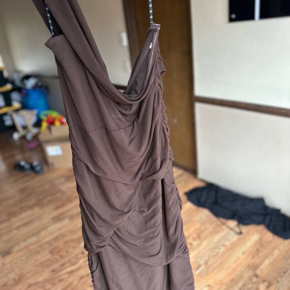 Elegant Brown Draped Dress